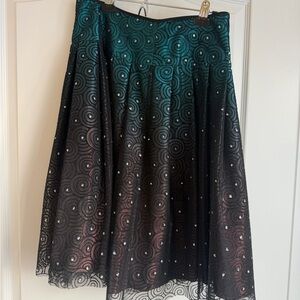 Adrianna papell Elegant Black and Green Swirl Pattern Skirt